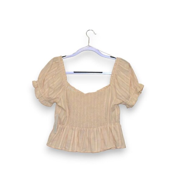 Urban Romantic Boho Square Neck Ruched Short Sleeve Ruffle Top Size L - Picture 2 of 10